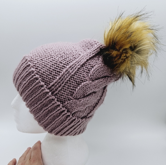 RIPZONE | cable knit pompom fleece lined beanie toque winter hat - Picture 4 of 8
